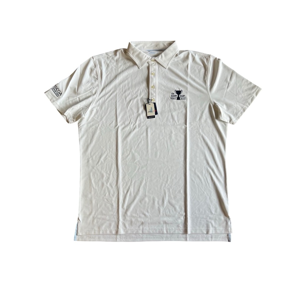 Johnnie-O Mens Mashie Polo Shirt White Pebble Beach Copi Cup UPF 50 Large NWT